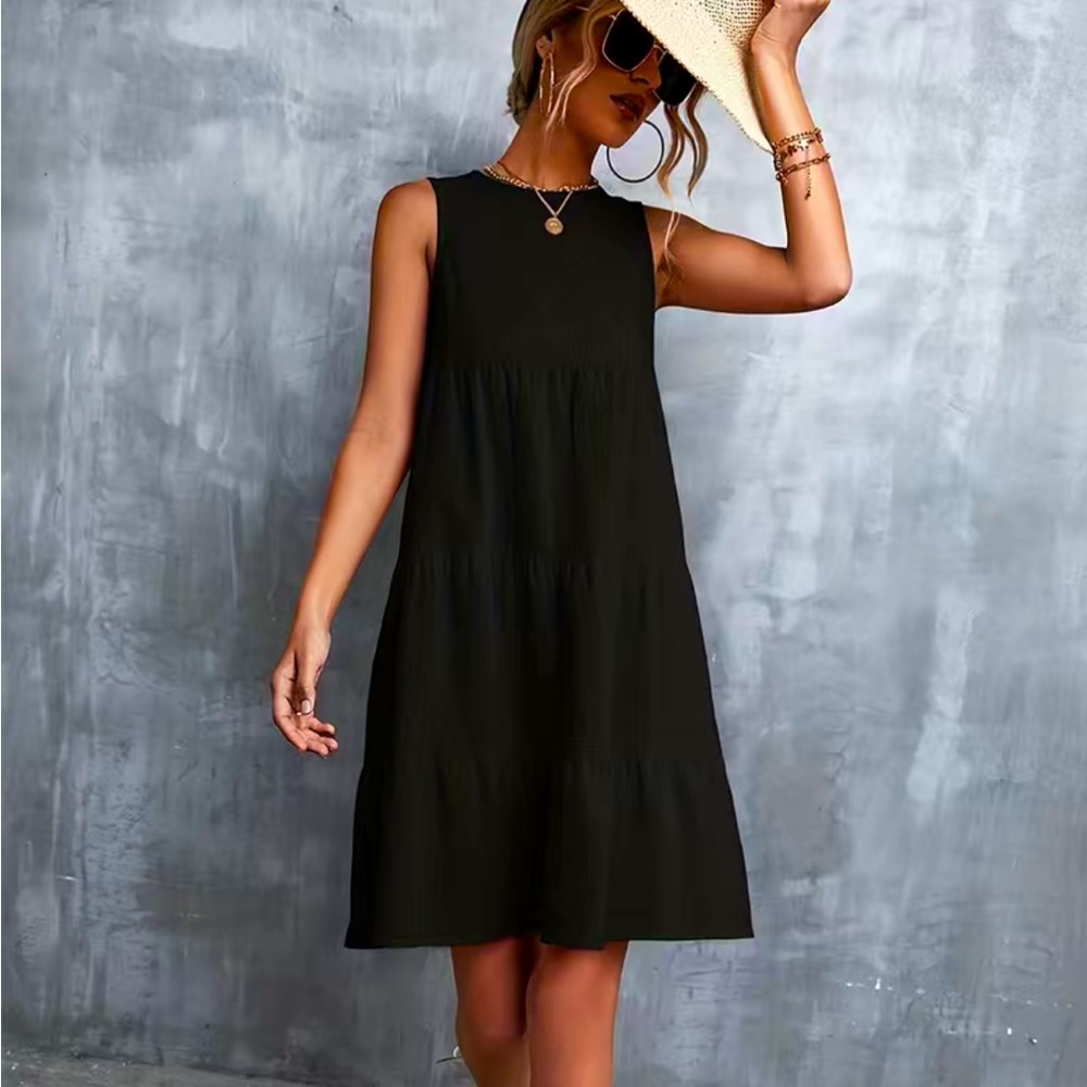 Black, summer, sleeveless swing dress (14)